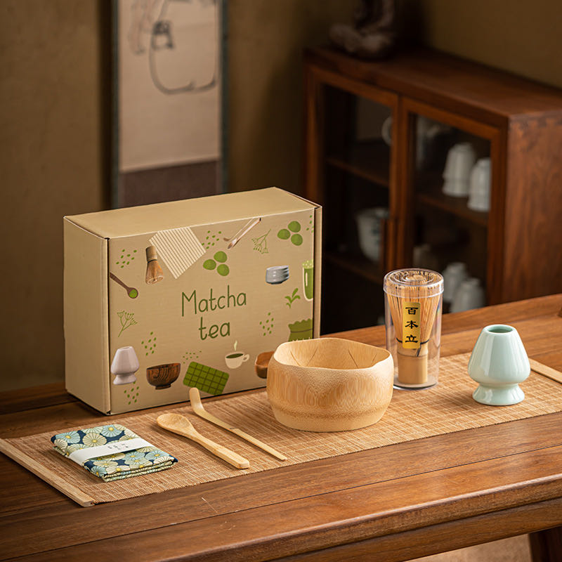 7pcs- Matcha Kit Set, Whisk and Bowl with Spout & Measuring Spoon, Japanese Tea Making Tools