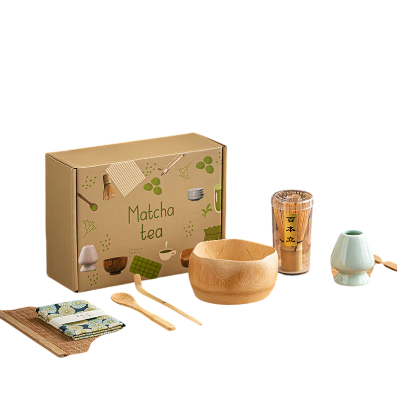 7pcs- Matcha Kit Set, Whisk and Bowl with Spout & Measuring Spoon, Japanese Tea Making Tools