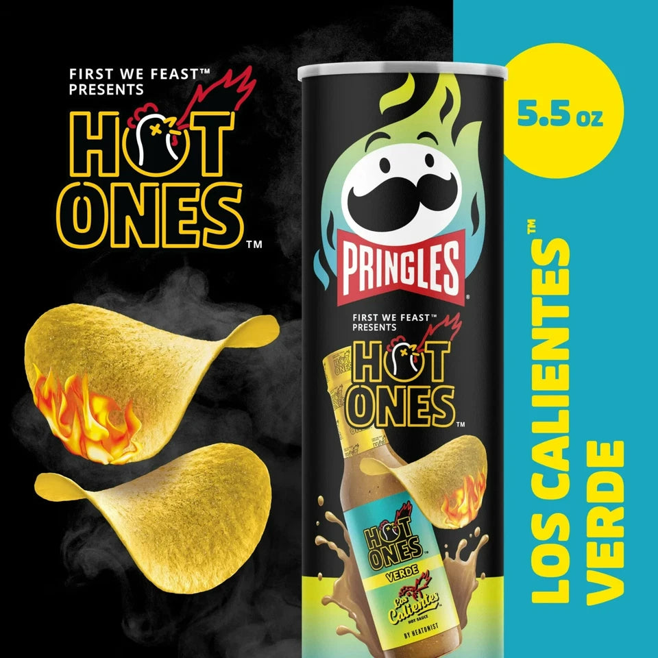 Pringles Hot Ones Los Calientes Verde Crisps Can 5.5oz (156g)