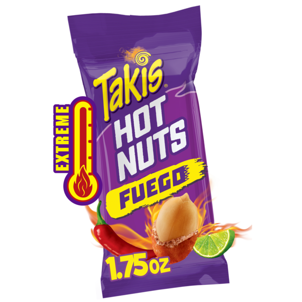 Takis Hot Nuts Fuego, Hot Chili Pepper & Lime Flavored Double Crunch Peanuts - 1.75 Ounce